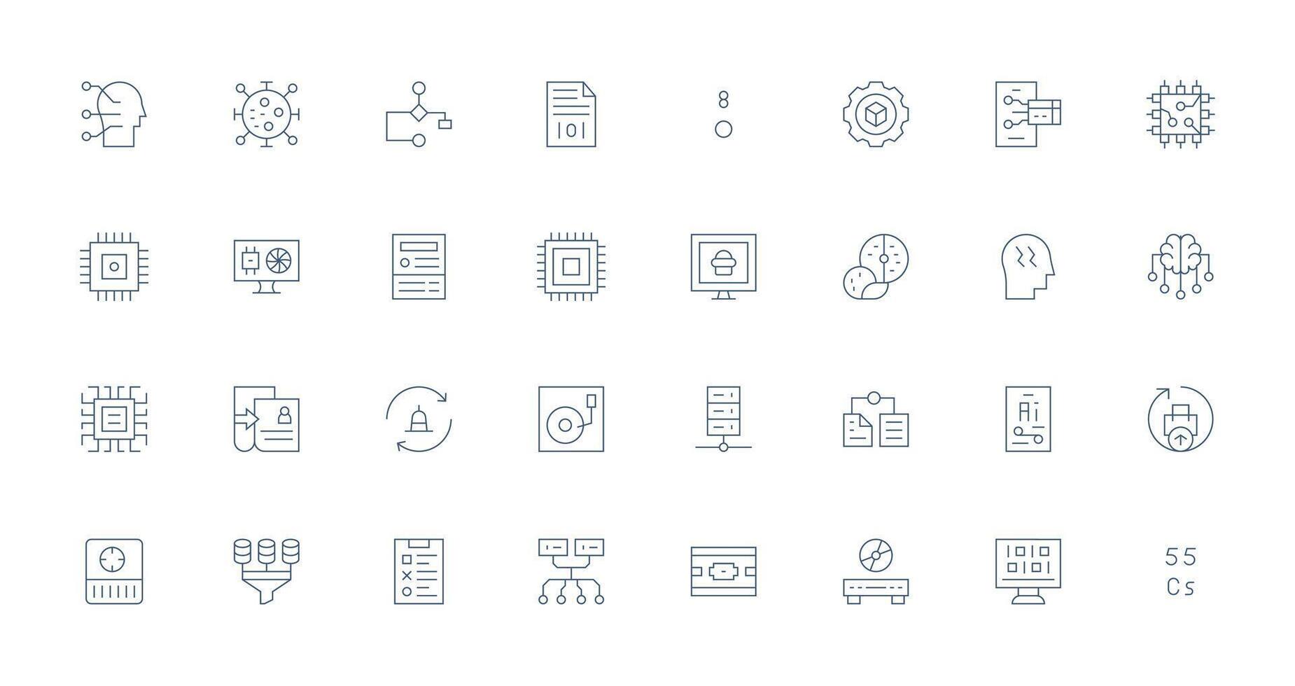 32 Thin Line Style Icons from Data Processing Collection Display Icon Pack vector