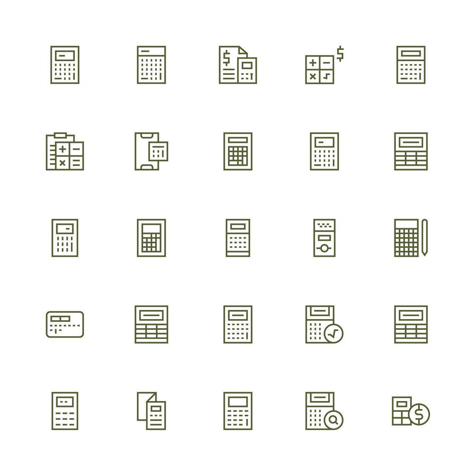 Calculator Icon Collection with 25 Medium Stroke Outline Designs Minimal Icon Set for Interface Projects vector