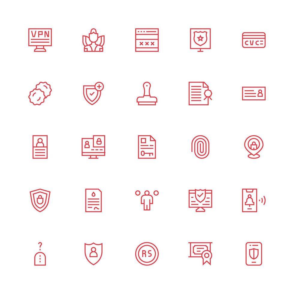 Medium Stroke Outline Style Authentication Icons with 25 Vectors Customizable Icon Series for Mobile Screens