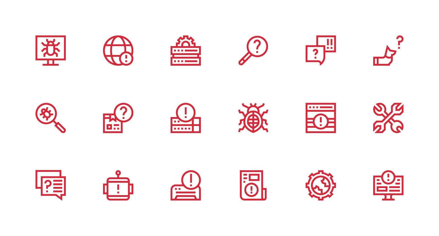 Troubleshooting Set with 18 Strong Stroke Line Icons Icons Built for Visual Consistency Pack vector