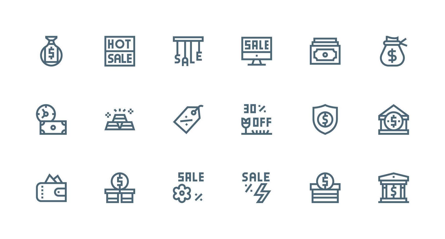 18 Icons for Savings in Strong Stroke Line Format Detailed Icon Collection for Design Systems vector