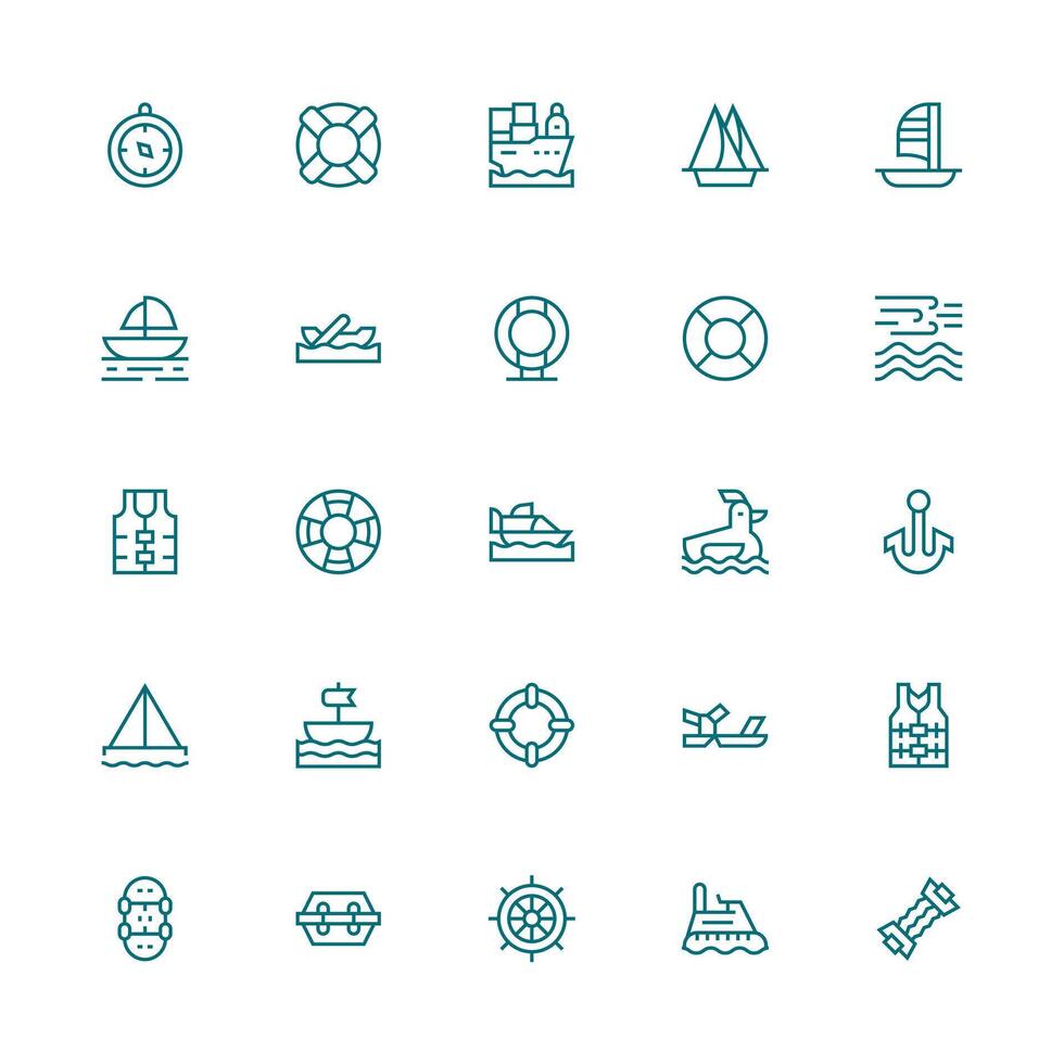 25 Medium Stroke Outline Icons for Nautical Graphics Customizable Icon Series for Mobile Screens vector
