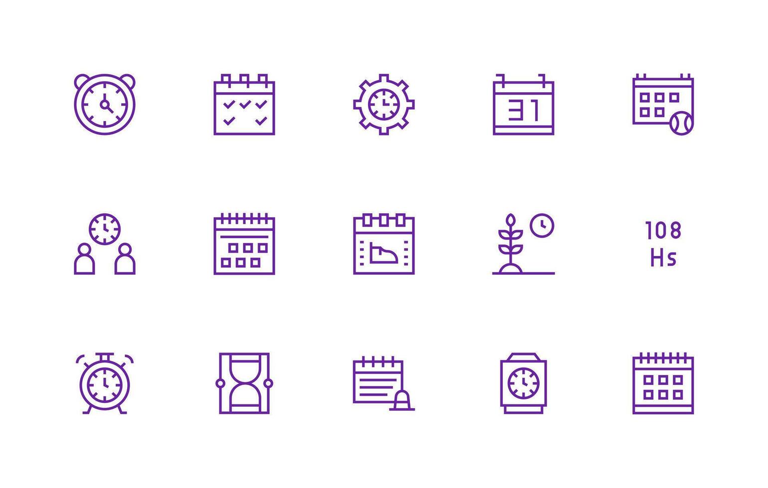 Time Management Icon Set with 15 Regular Line Graphics Complete Icon Set for Mobile Apps vector