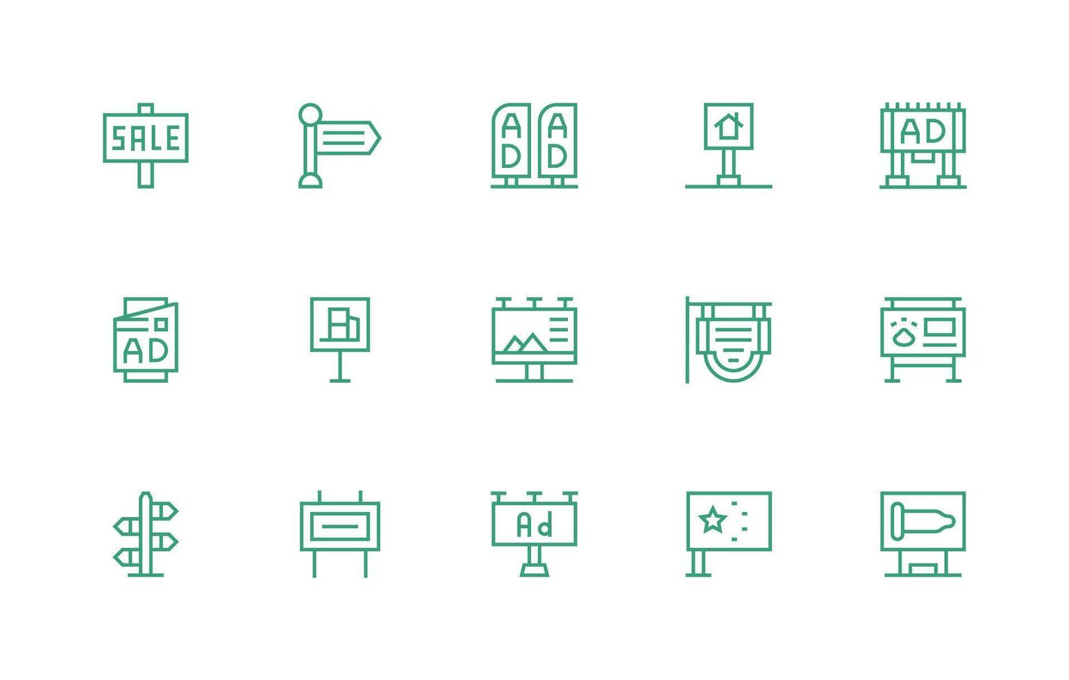 Billboard including 15 Regular Line Illustrations Icon Set for Web vector