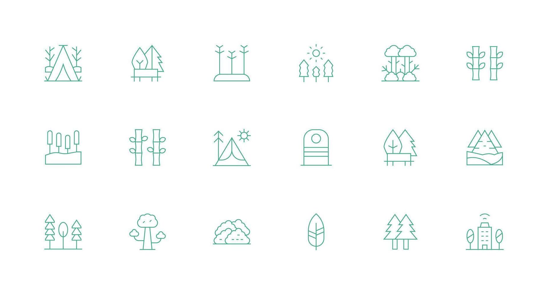 Trees Visual Pack containing 18 Minimal Line Icons Responsive Icon Set for Flexible Layouts vector