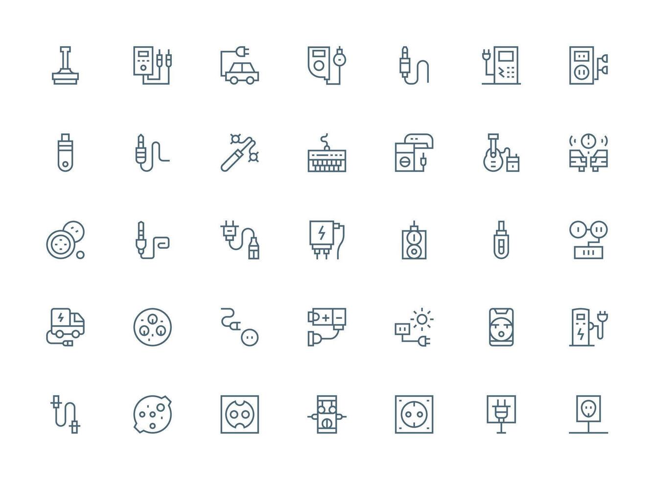 35 Icons for Plug in Regular Clean Line Format Flexible Icon System for Web Interfaces vector