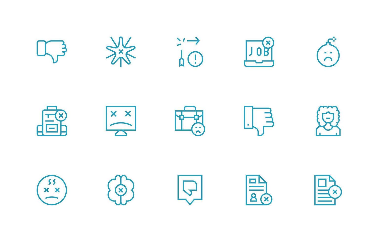 Regular Line Style Unsuccessful Icons with 15 Vectors All-Purpose Icon Design Pack