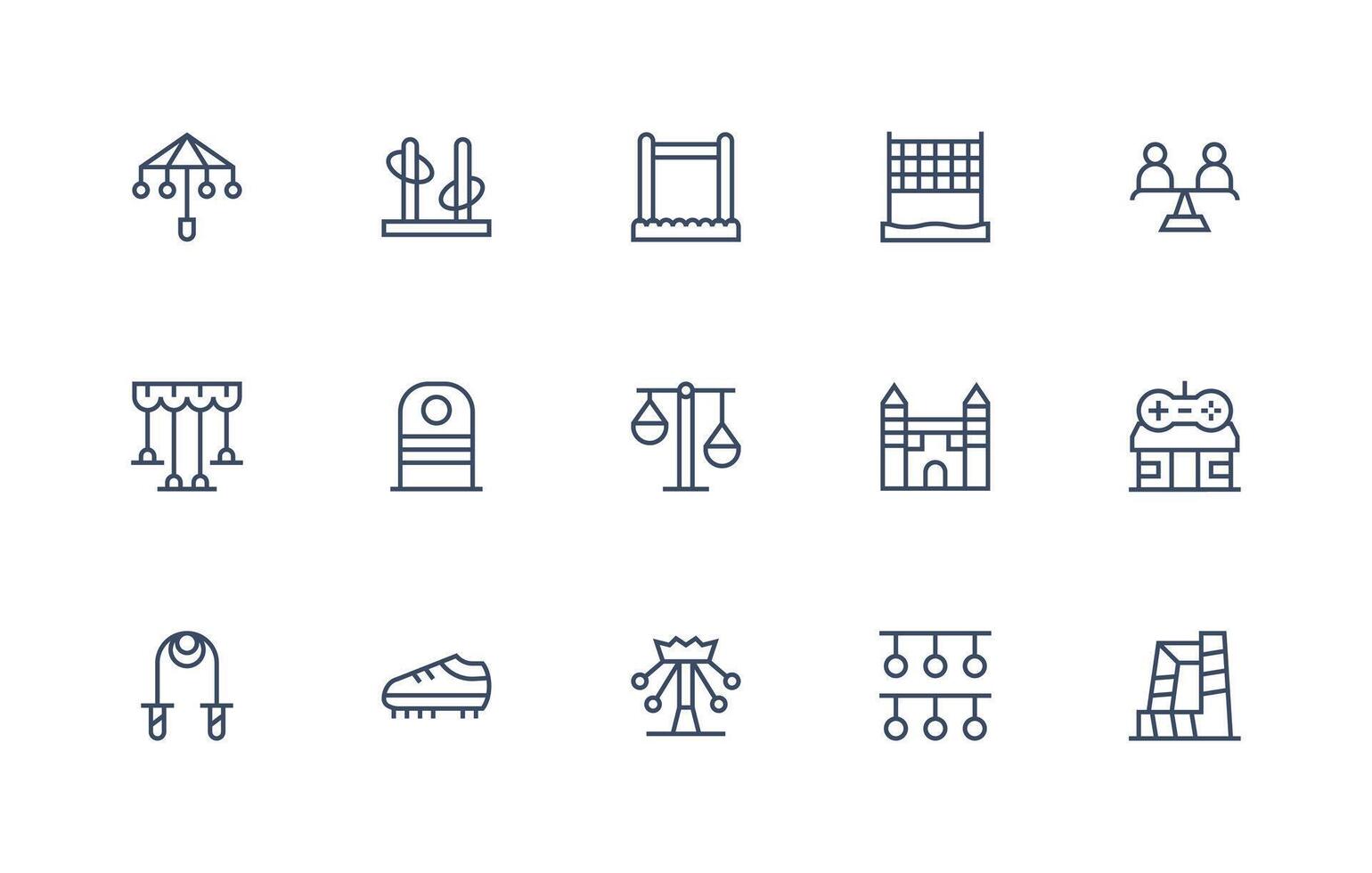 Playground Design Icons featuring 15 in Regular Line Style Display Icon Pack vector