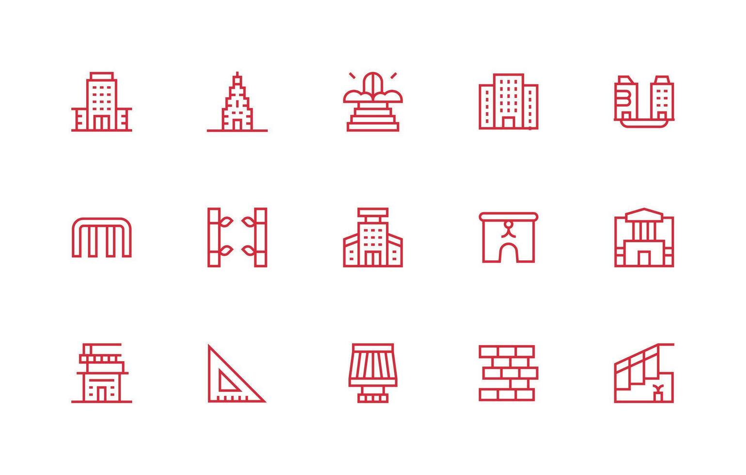 Architecture Visual Pack containing 15 Regular Line Icons Organized Pack for Project Assets vector