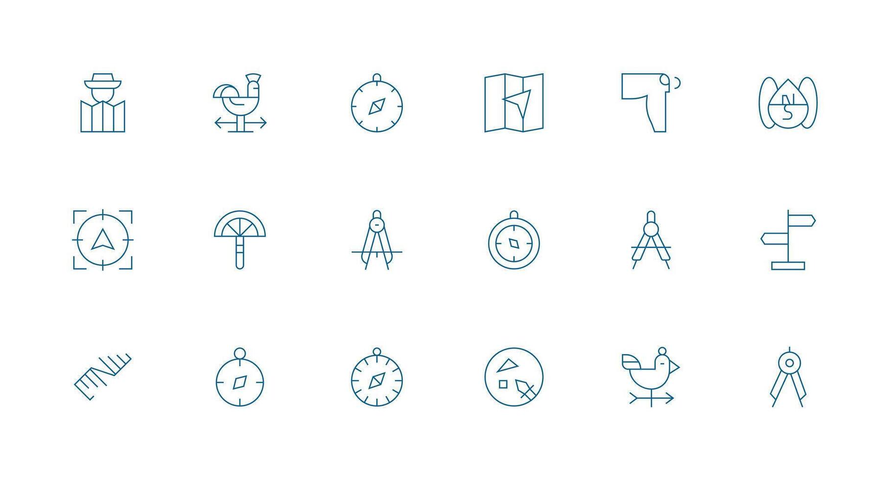 Compass Design Icons featuring 18 in Minimal Line Style Icon Set vector