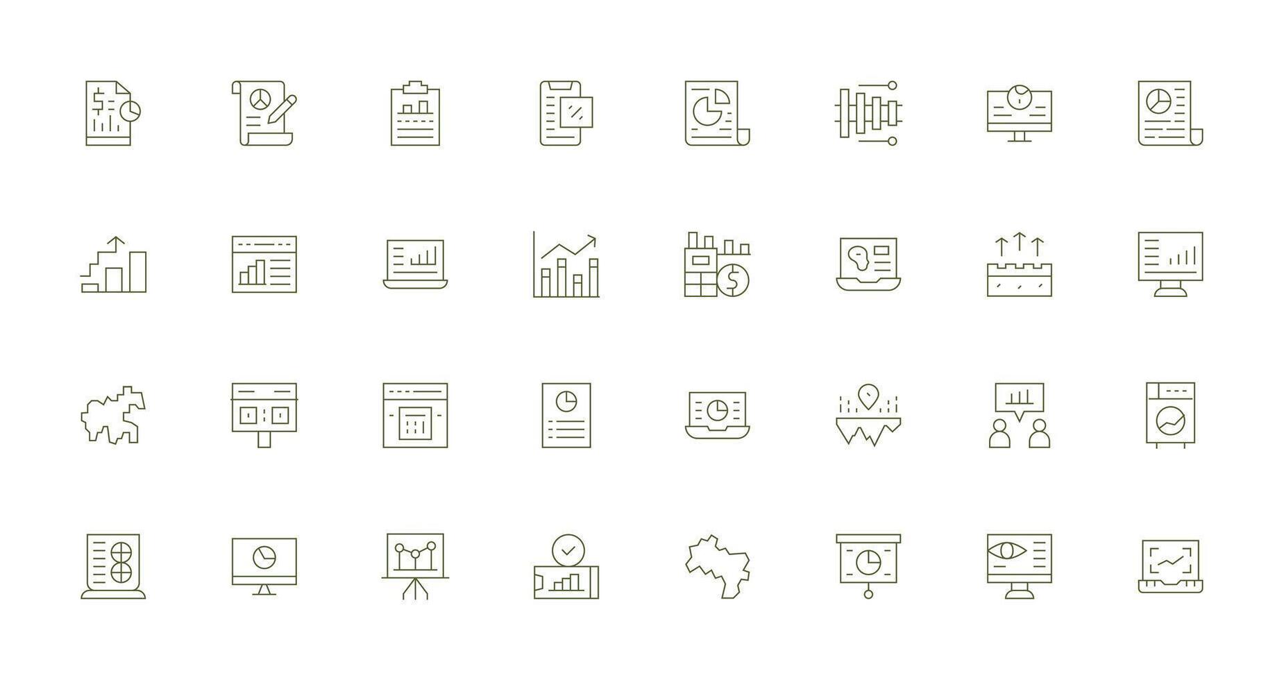 Statistics including 32 Thin Line Illustrations Icon Set for Projects vector