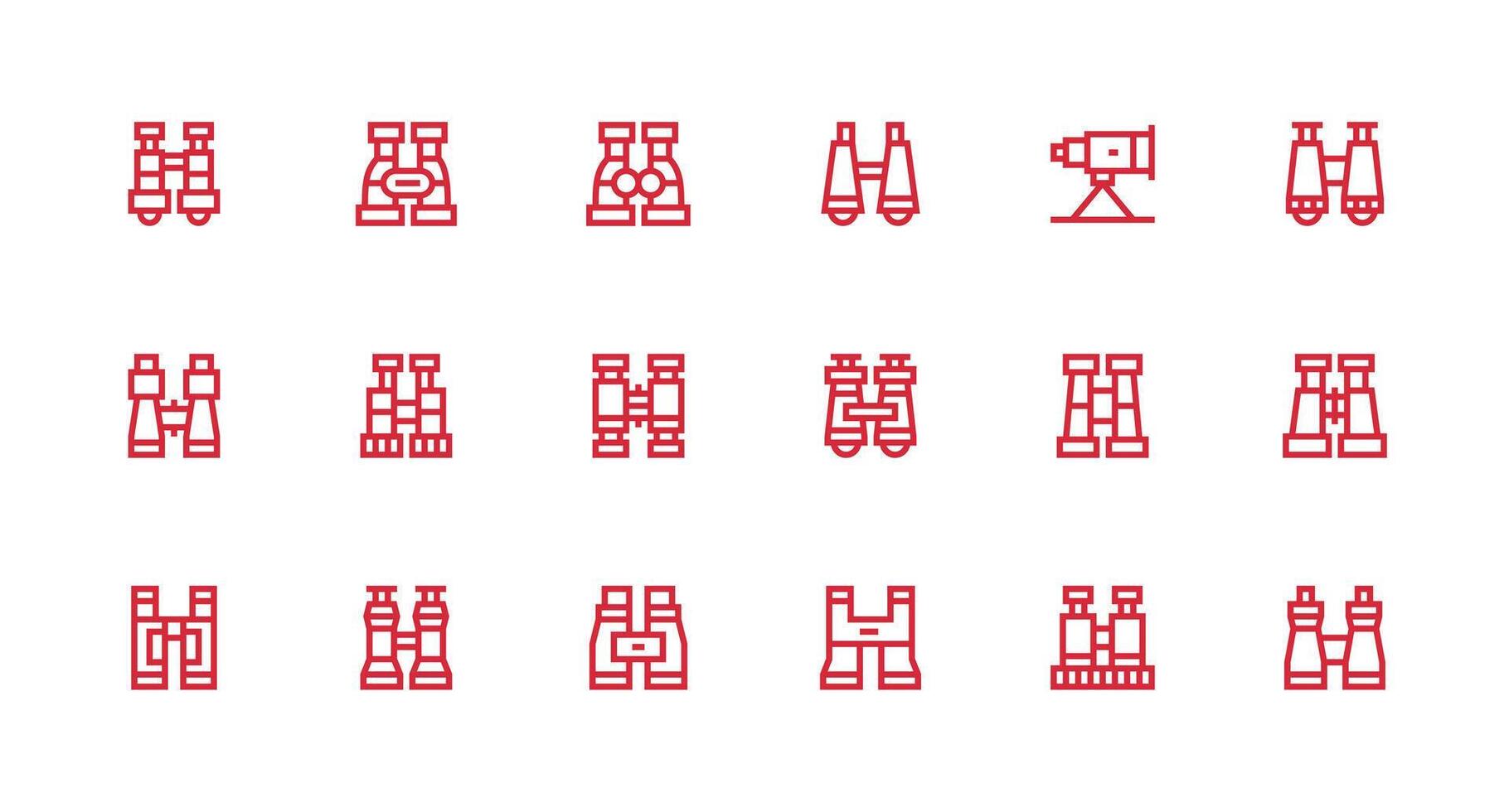 Strong Stroke Line Style Spotting Scope Icons with 18 Vectors Web Icon Collection
