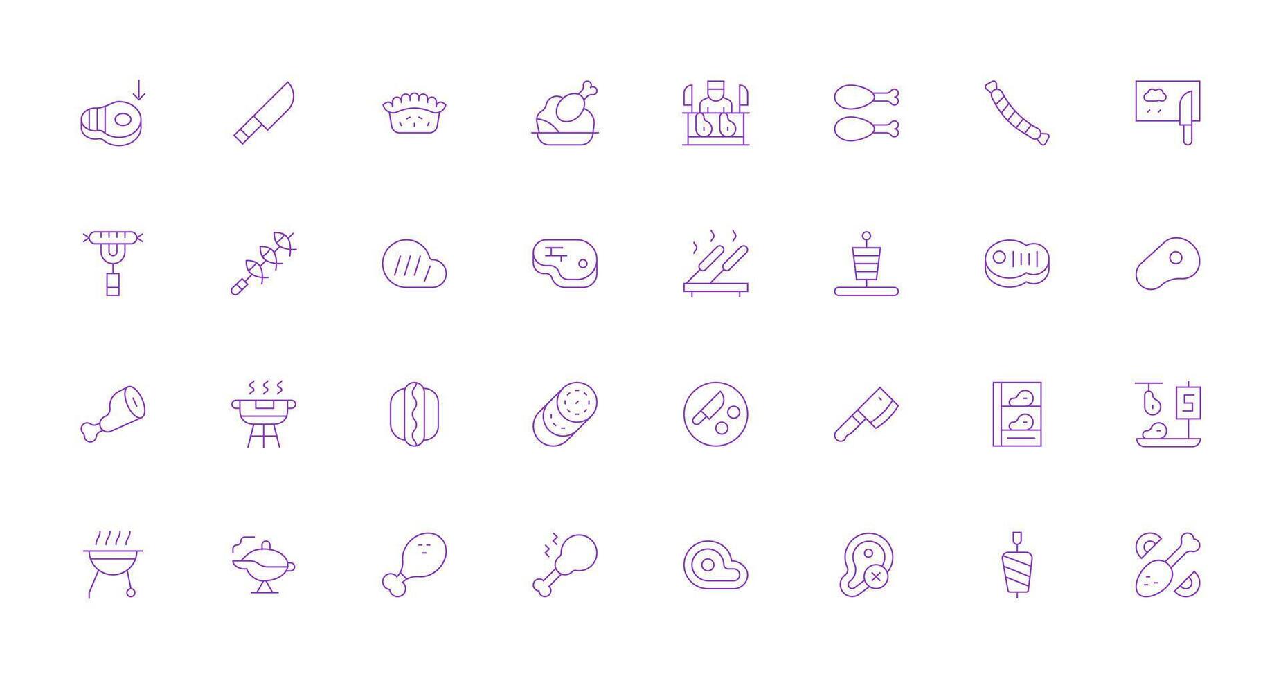 32 Thin Line Icons for Meat Graphics Design Ready Icon Set for Teams vector