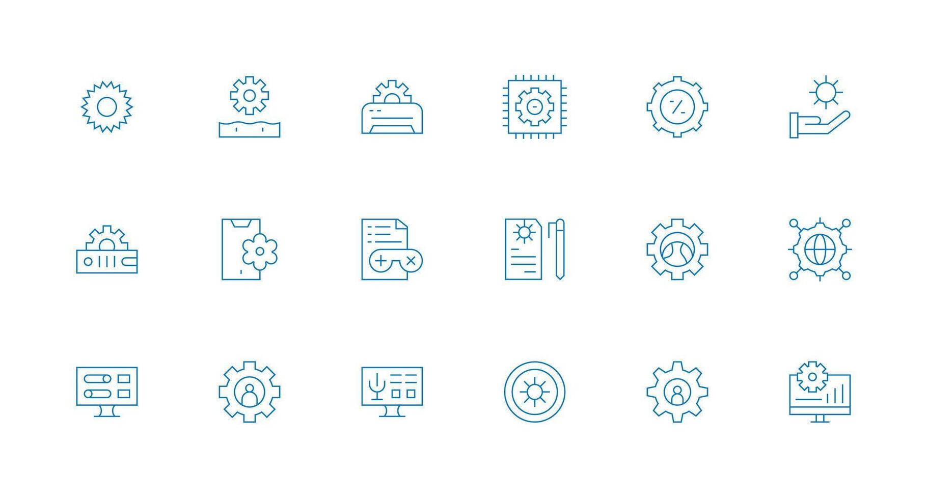 Configuration Icon Collection with 18 Minimal Line Designs Flexible Icon System for Web Interfaces vector