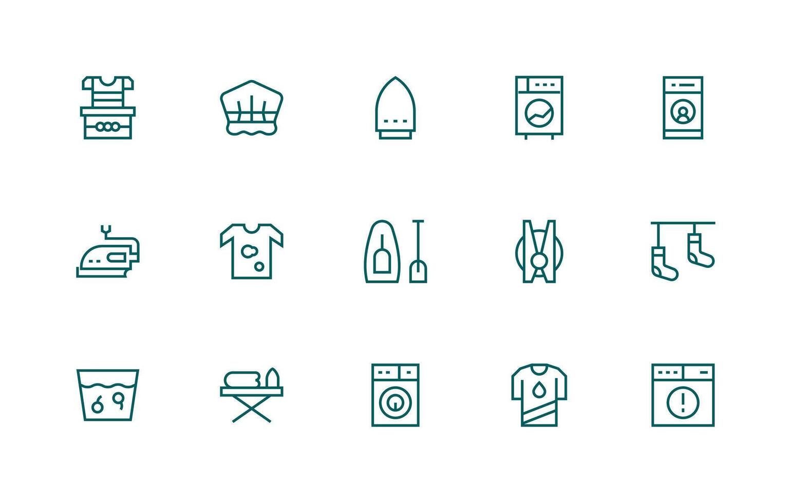 Laundry Icon Set with 15 Regular Line Graphics High-Quality Icon Pack vector