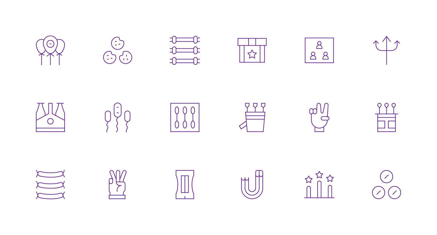 Three Icon Set with 18 Minimal Line Graphics Multi-Style Icons for Creative Projects vector