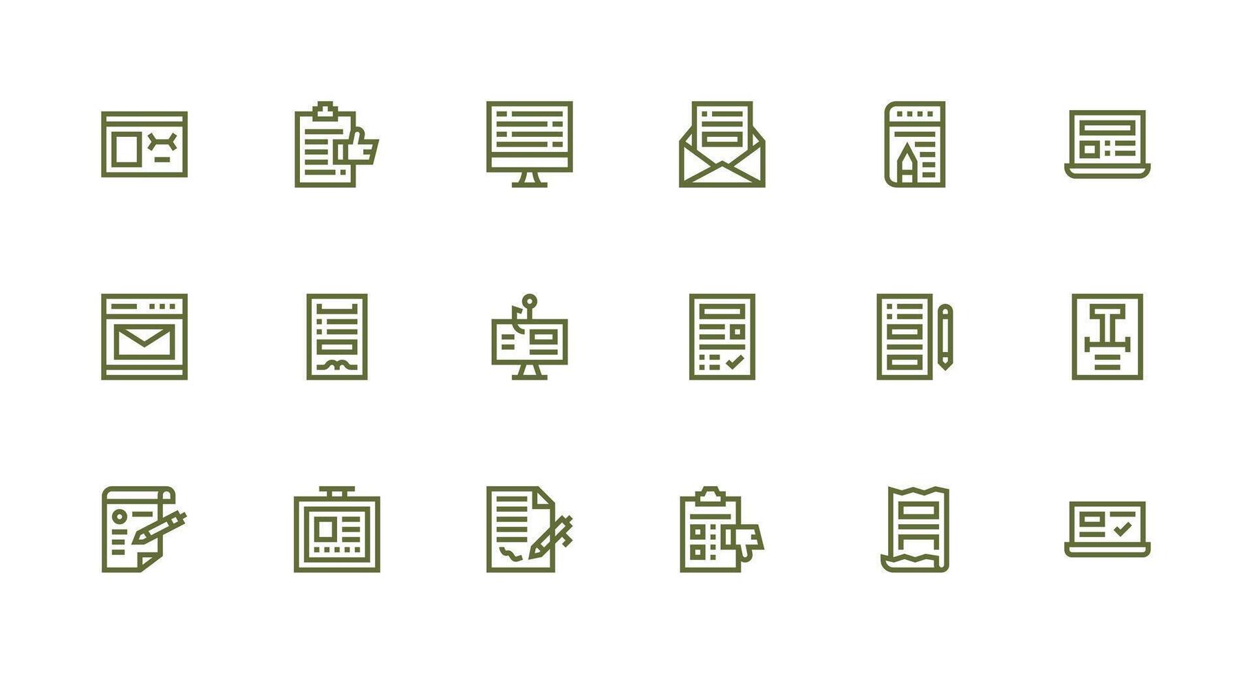Online Form Icon Collection with 18 Strong Stroke Line Designs Clean Icon Collection for Web Use vector