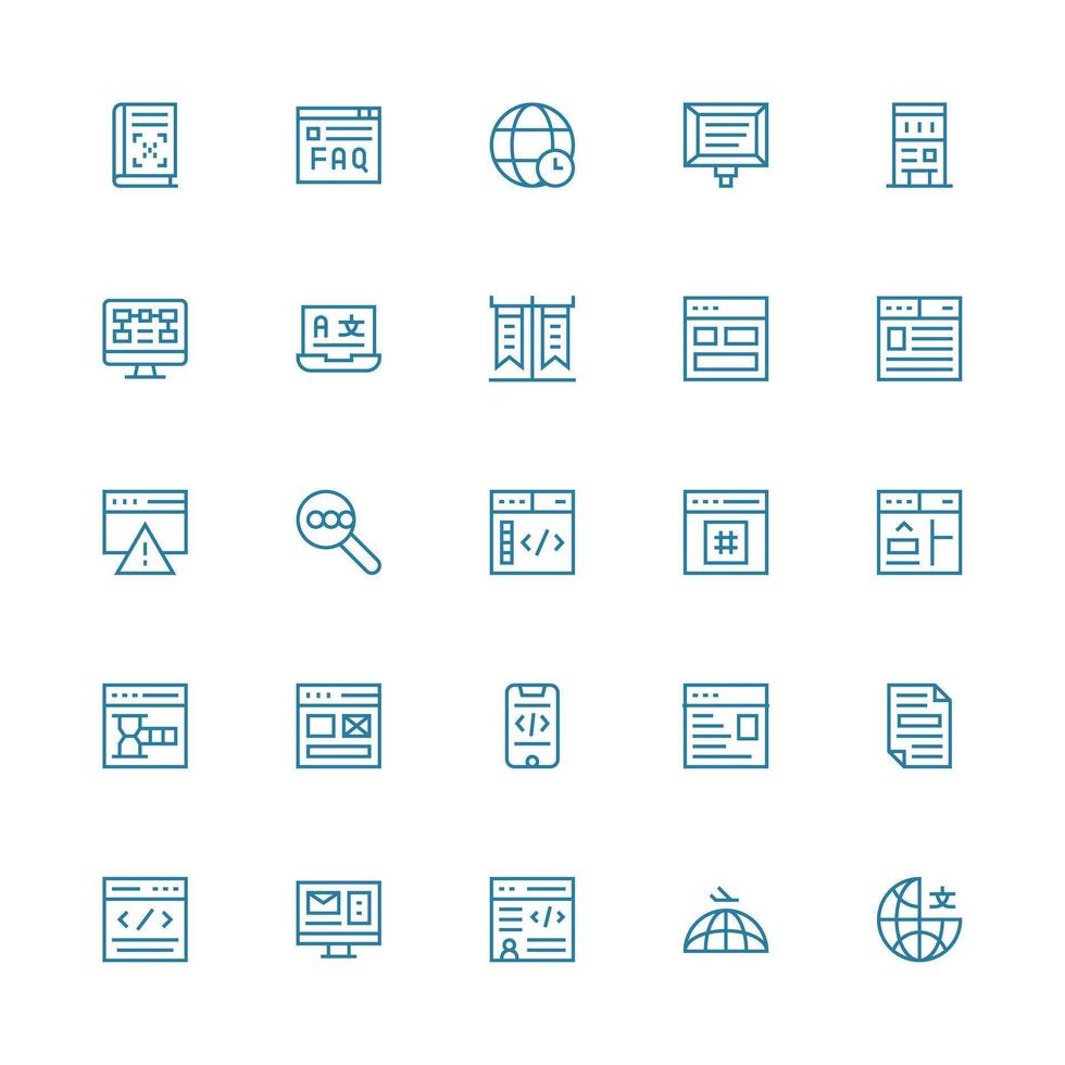 Webpage Icon Collection with 25 Medium Stroke Outline Designs UI Icon Set vector