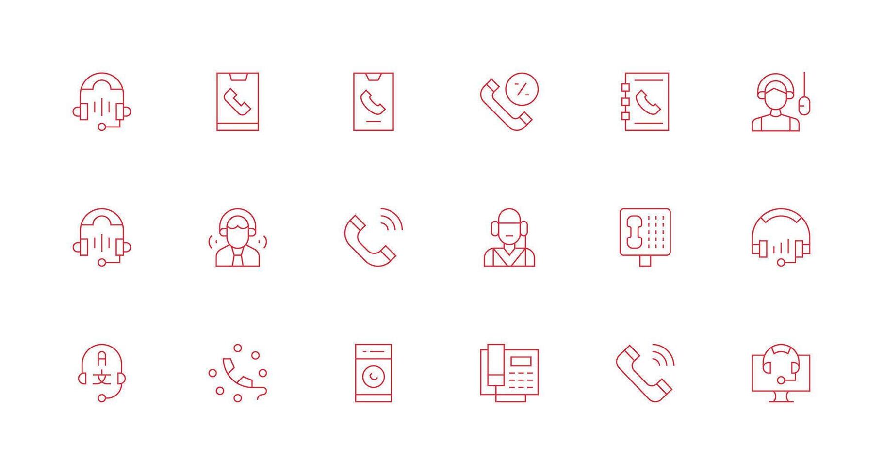 Call Center Design Icons featuring 18 in Minimal Line Style Scalable Icon Pack vector