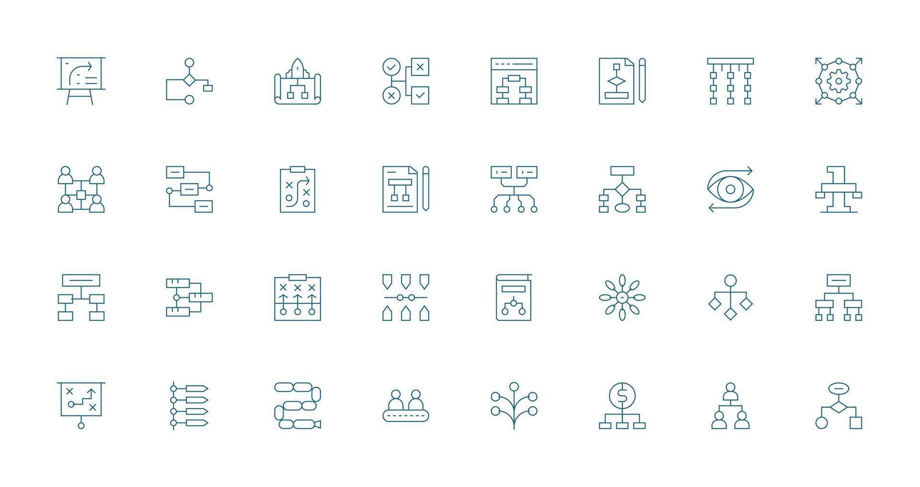 32 Thin Line Style Icons from Flowchart Collection Well-Structured Icons for Creative Use vector