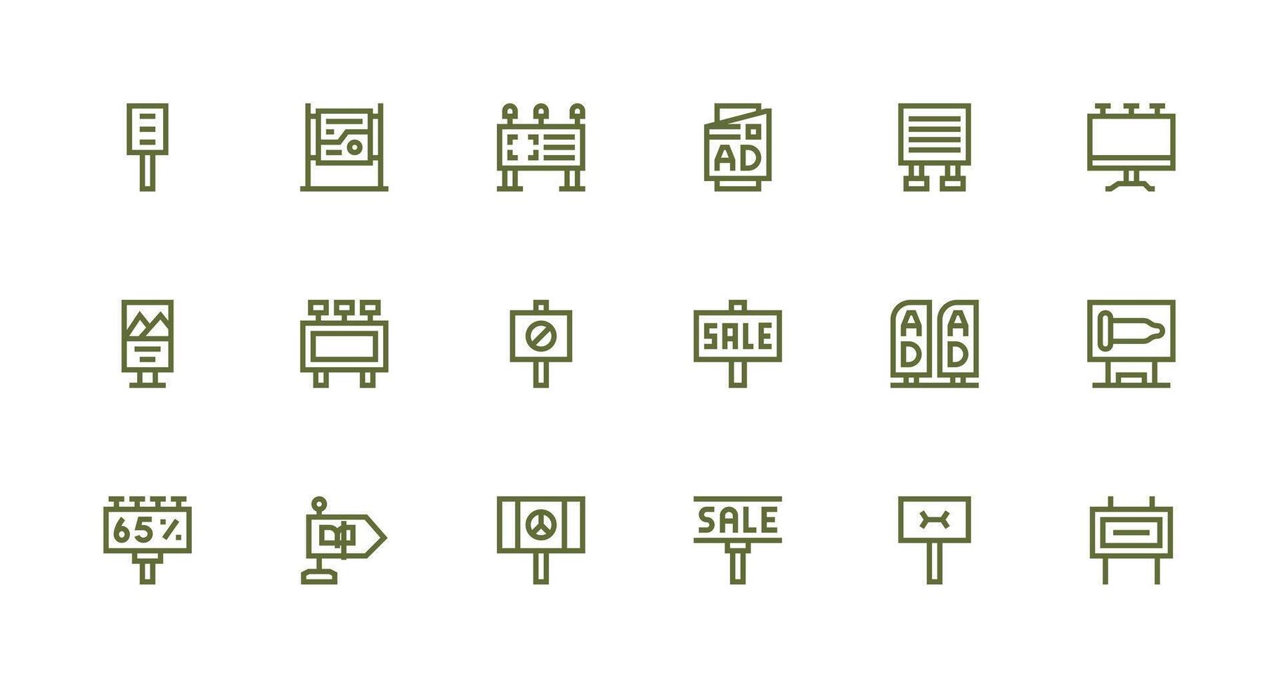 18 Icons for Billboard in Strong Stroke Line Format Clean Icon Set Icon Pack for UI Projects vector