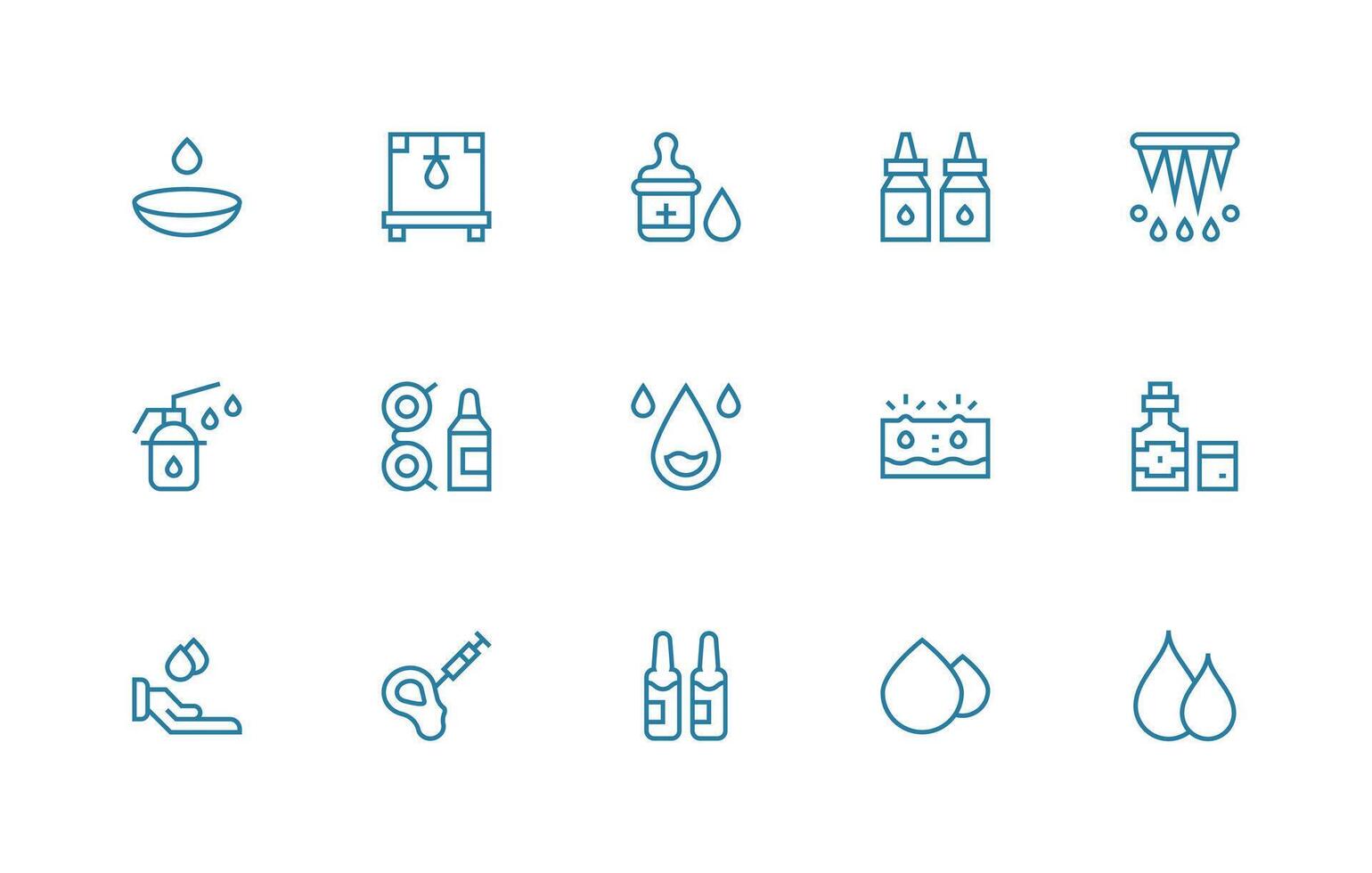Drops Design Icons featuring 15 in Regular Line Style Scalable Icons for Cross-Platform Interfaces vector