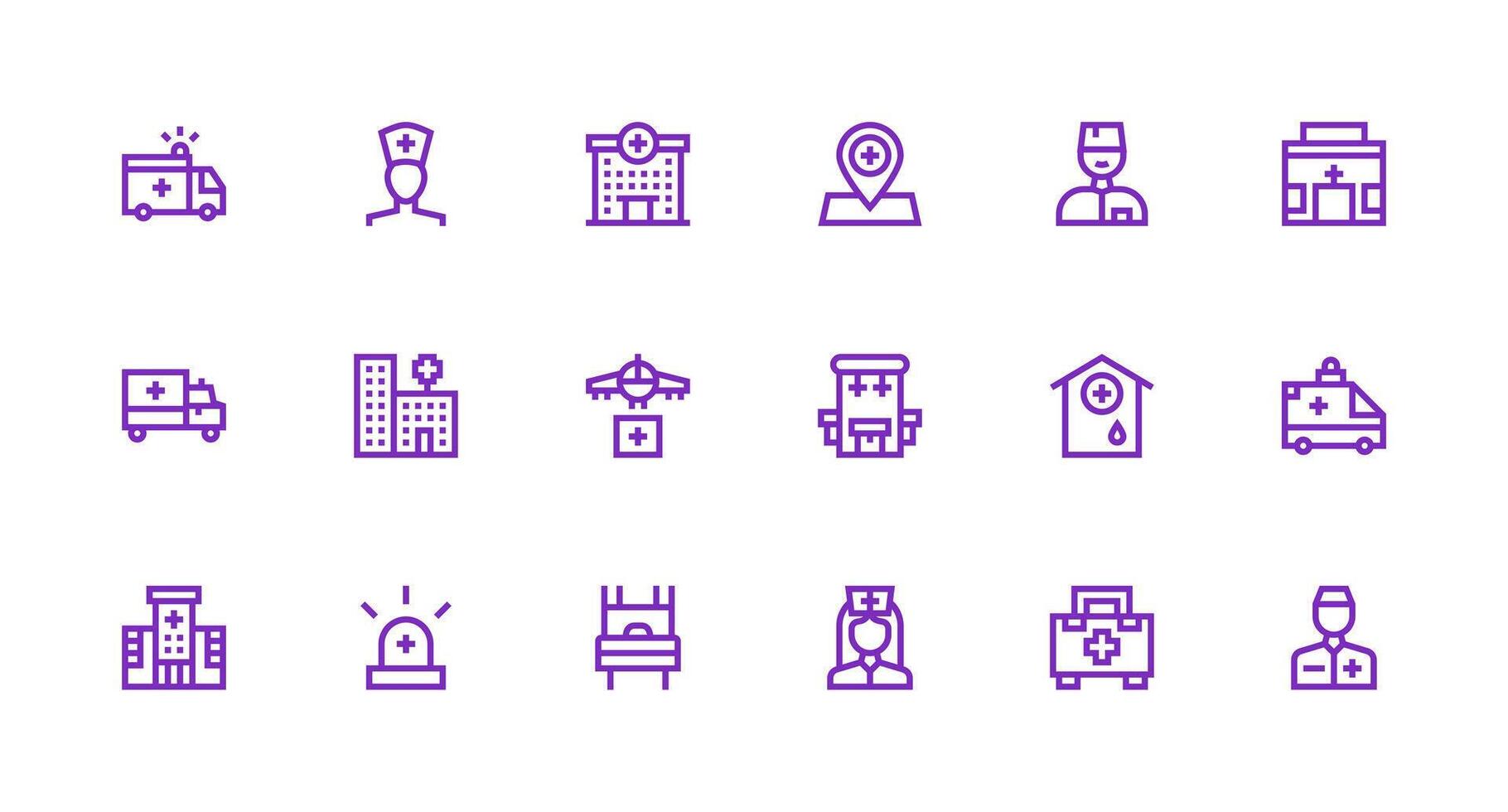 Strong Stroke Line Style Ambulance Icons with 18 Vectors Icon Set for Web