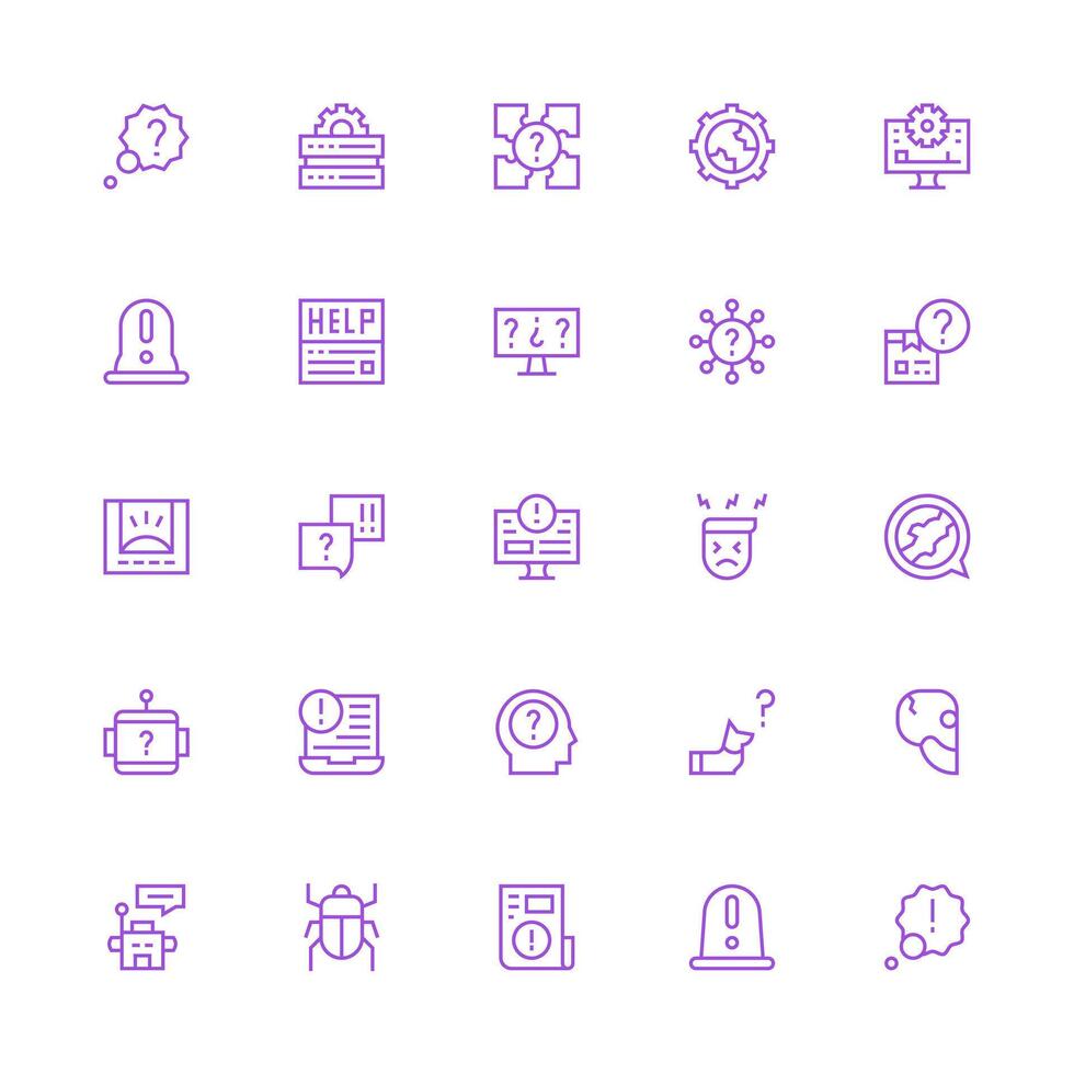 25 Icons for Troubleshooting in Medium Stroke Outline Format Icon Collection Set vector