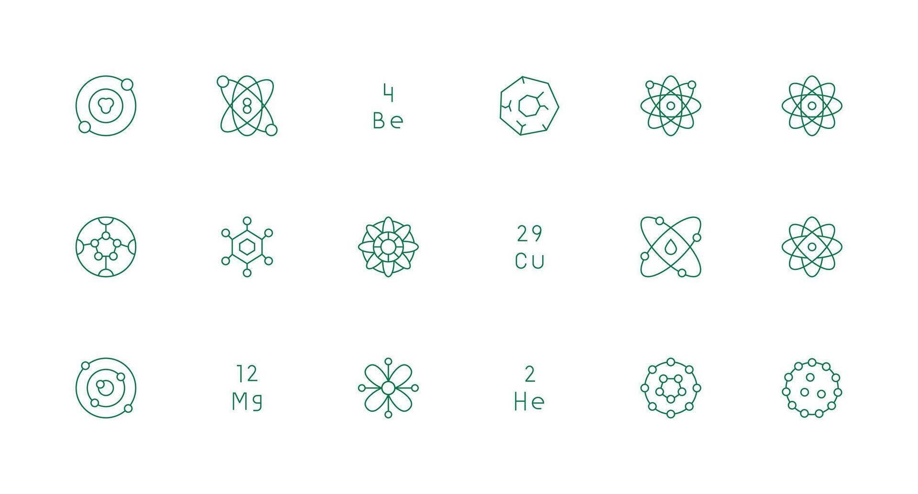 átomo conjunto con 18 mínimo línea íconos icono conjunto vector