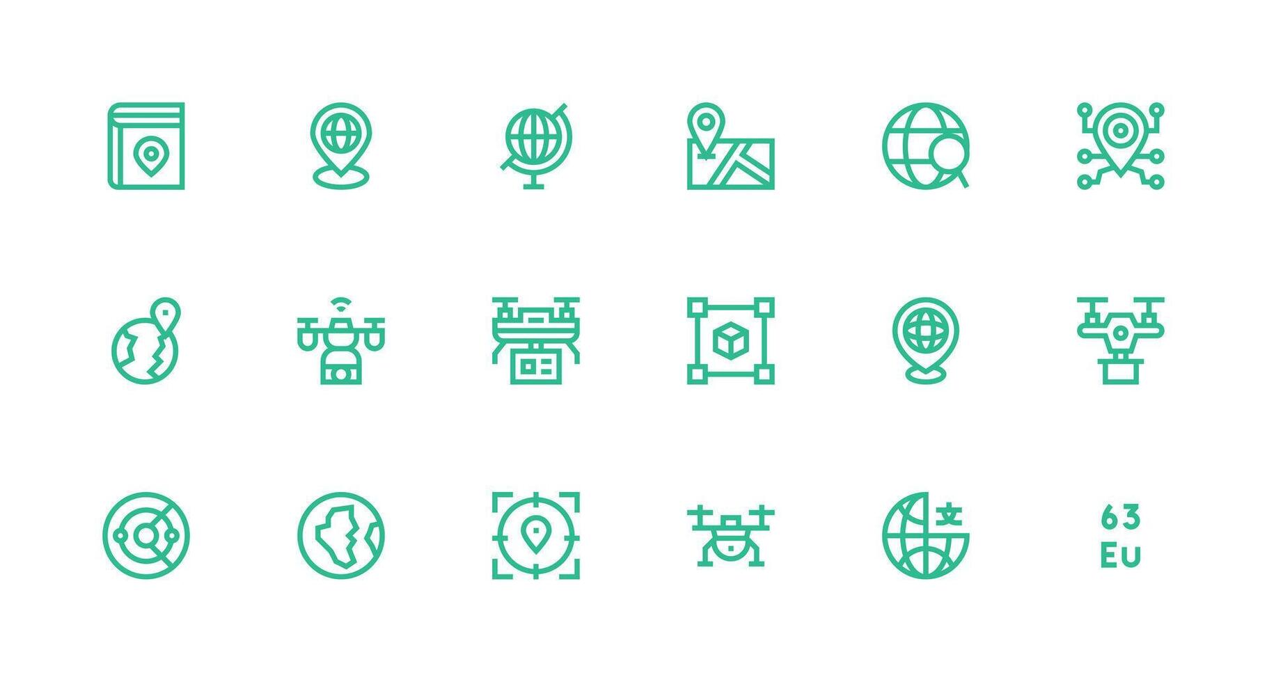 Strong Stroke Line Style Mapping Icons with 18 Vectors App Icon Pack
