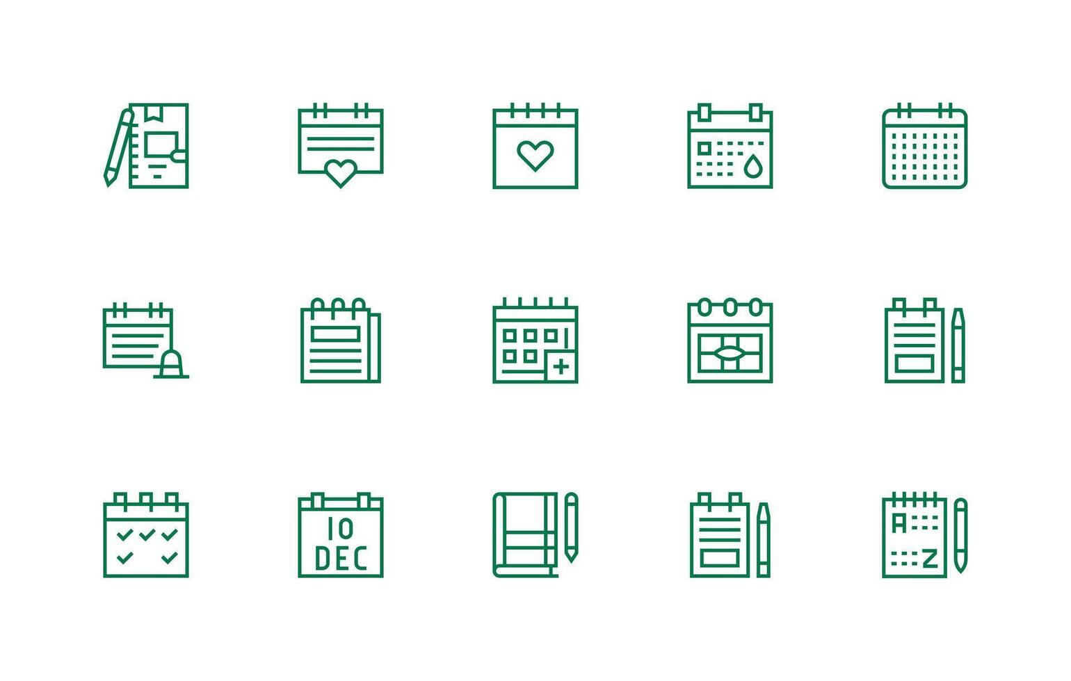 Diary Set with 15 Regular Line Icons Neat Icon Set vector