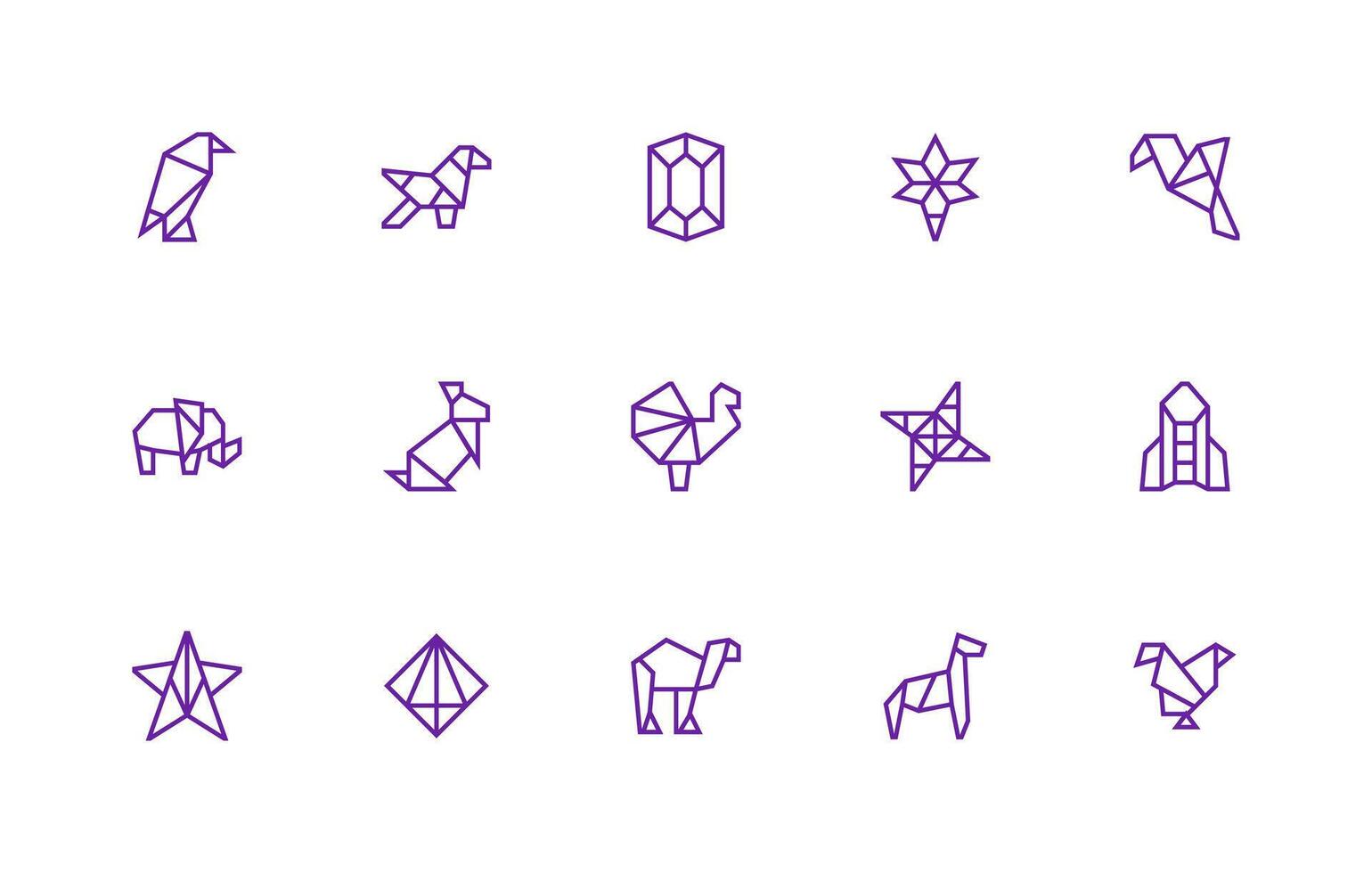 Polygon Icon Set with 15 Regular Line Graphics Icon Set for Apps vector