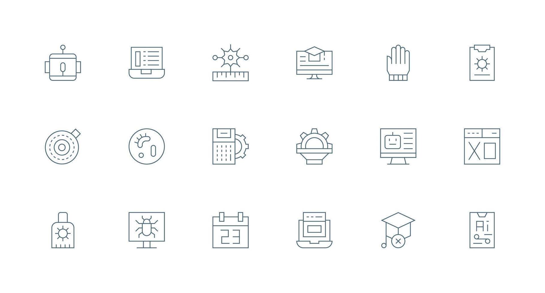 Program Design Icons featuring 18 in Minimal Line Style Balanced Icon Set for Functional Design vector