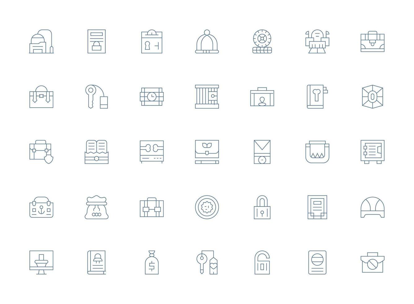 Vault Icon Set with 35 Light Line Graphics Simplified Icon Pack for Visual Tools vector