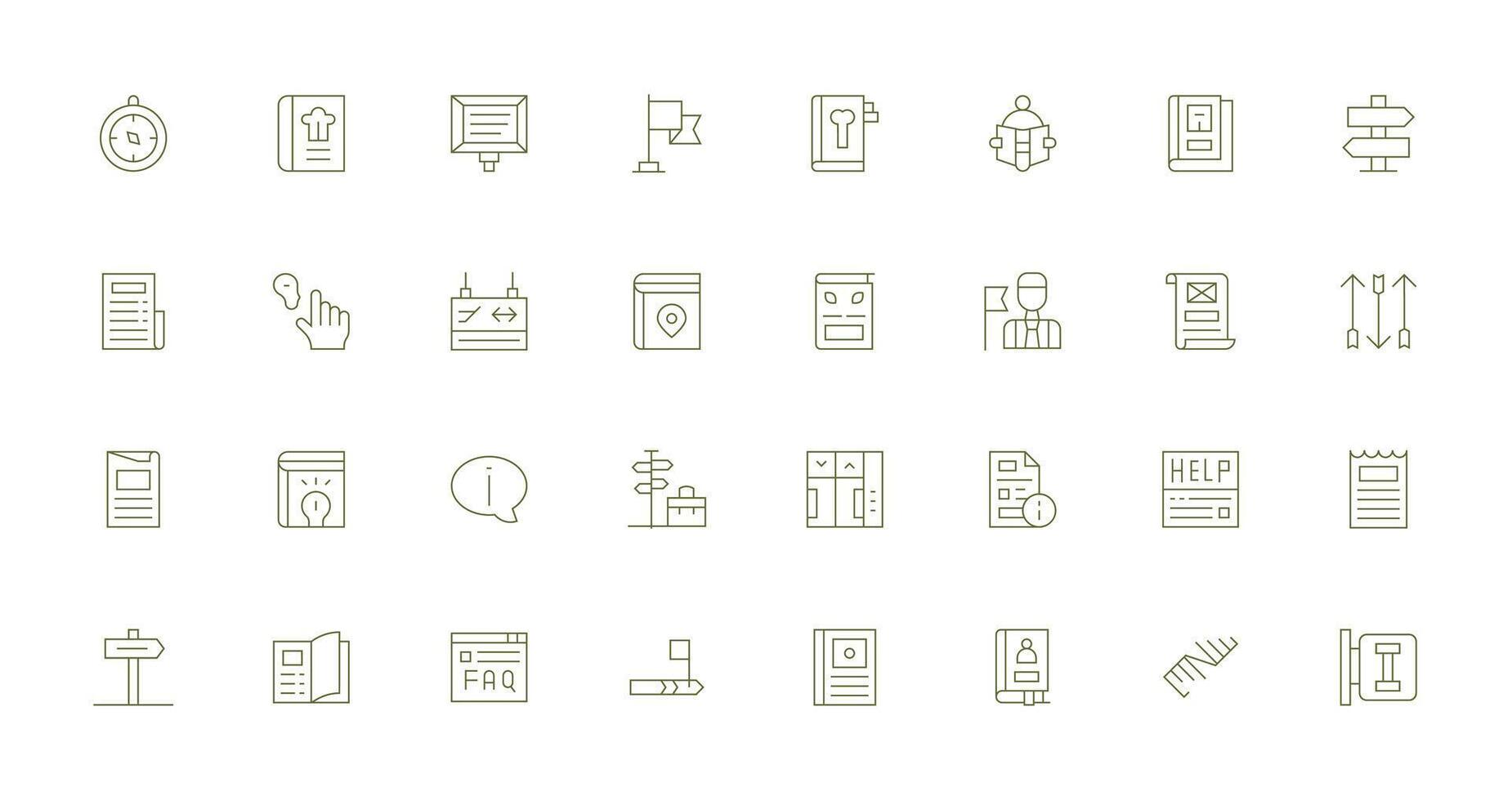 32 Icons for Guide in Thin Line Format Display Icon Pack vector