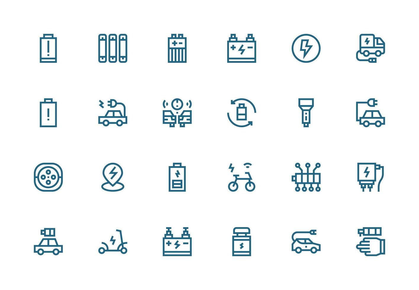 Battery Icon Set with 24 Thick Line Line Graphics Essential Icons for Rapid UI Building vector
