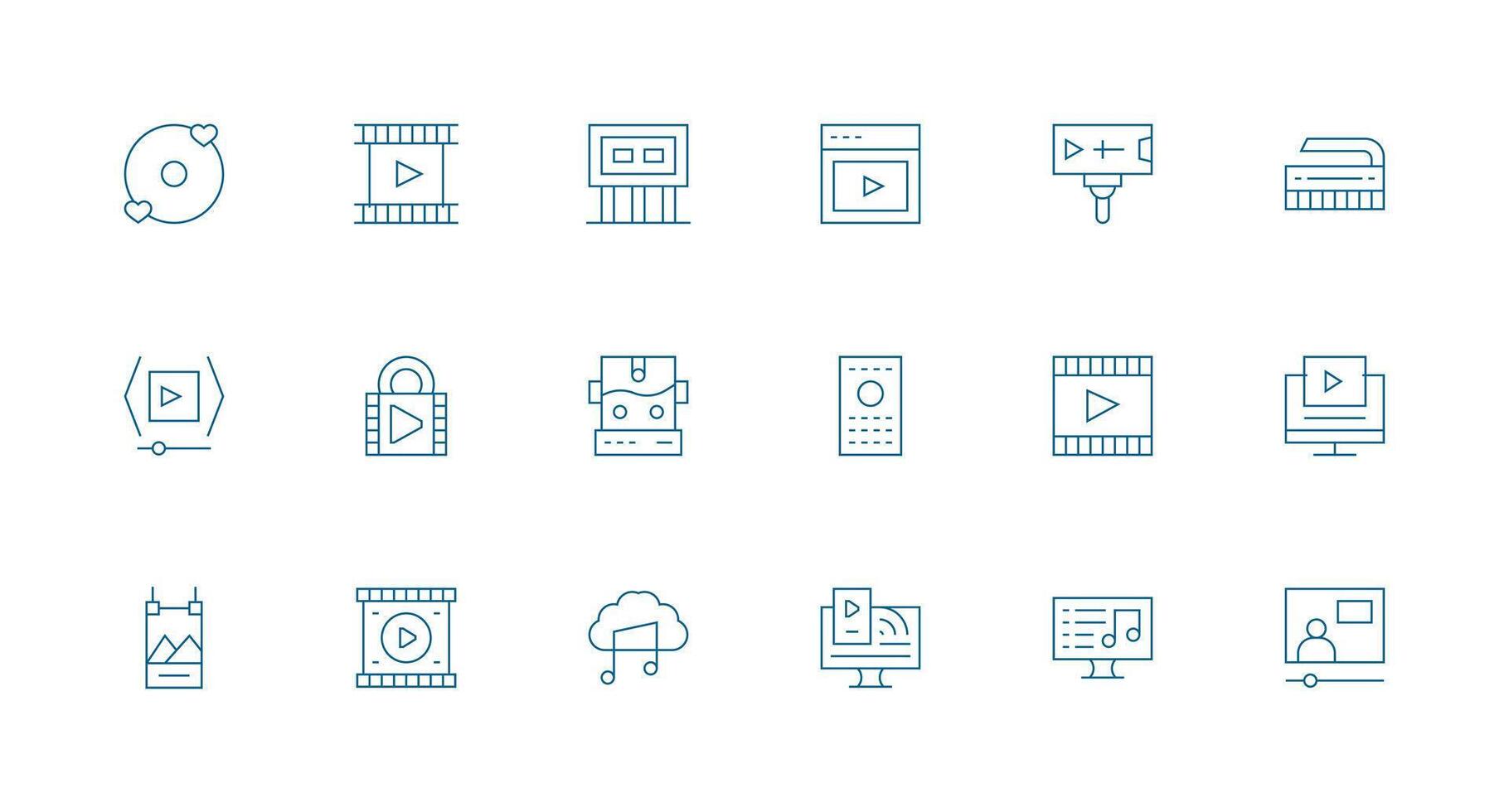Minimal Line Style Media Player Icons with 18 Vectors Detailed Icon Collection for Design Systems