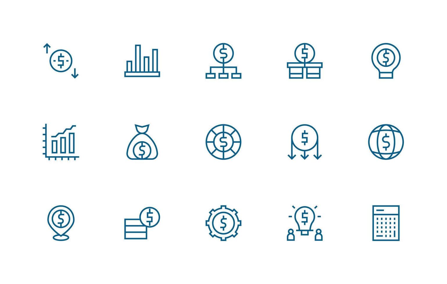 Revenue Design Icons featuring 15 in Regular Line Style Quick Access Icons for UI Development vector