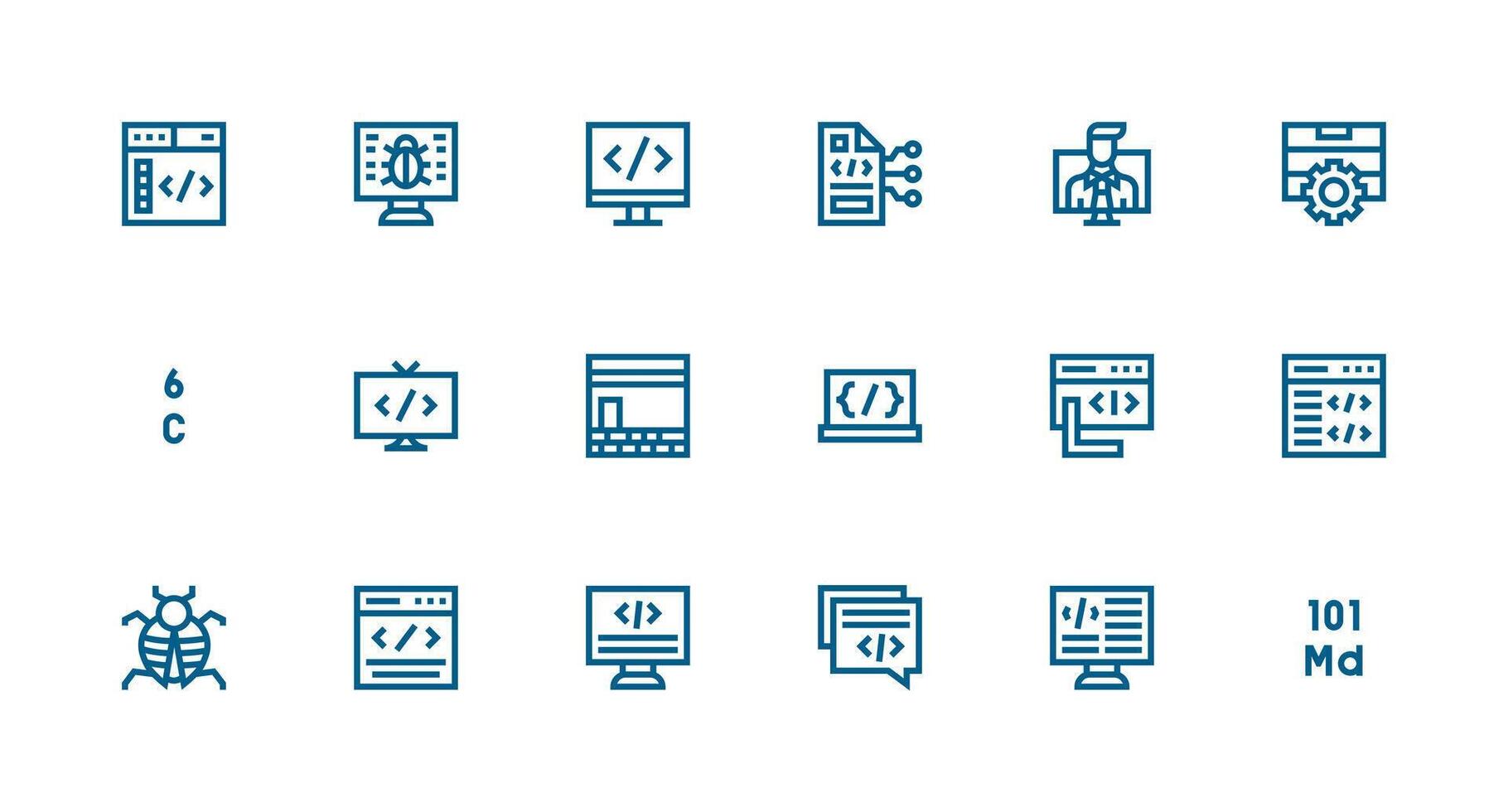 Coding Design Icons featuring 18 in Strong Stroke Line Style Clean Icon Pack vector
