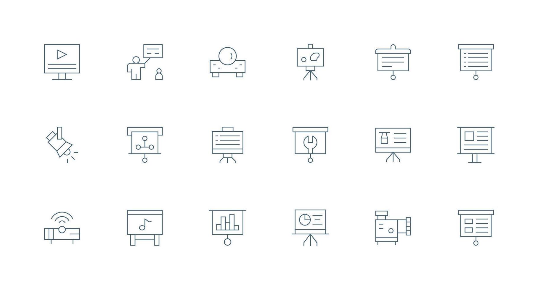 Projector Design Icons featuring 18 in Minimal Line Style Design Ready Icon Set for Teams vector