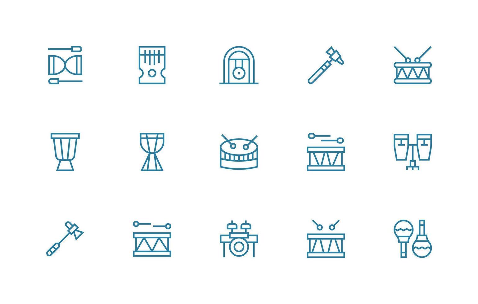 percusión icono conjunto con 15 regular línea gráficos web icono colección vector
