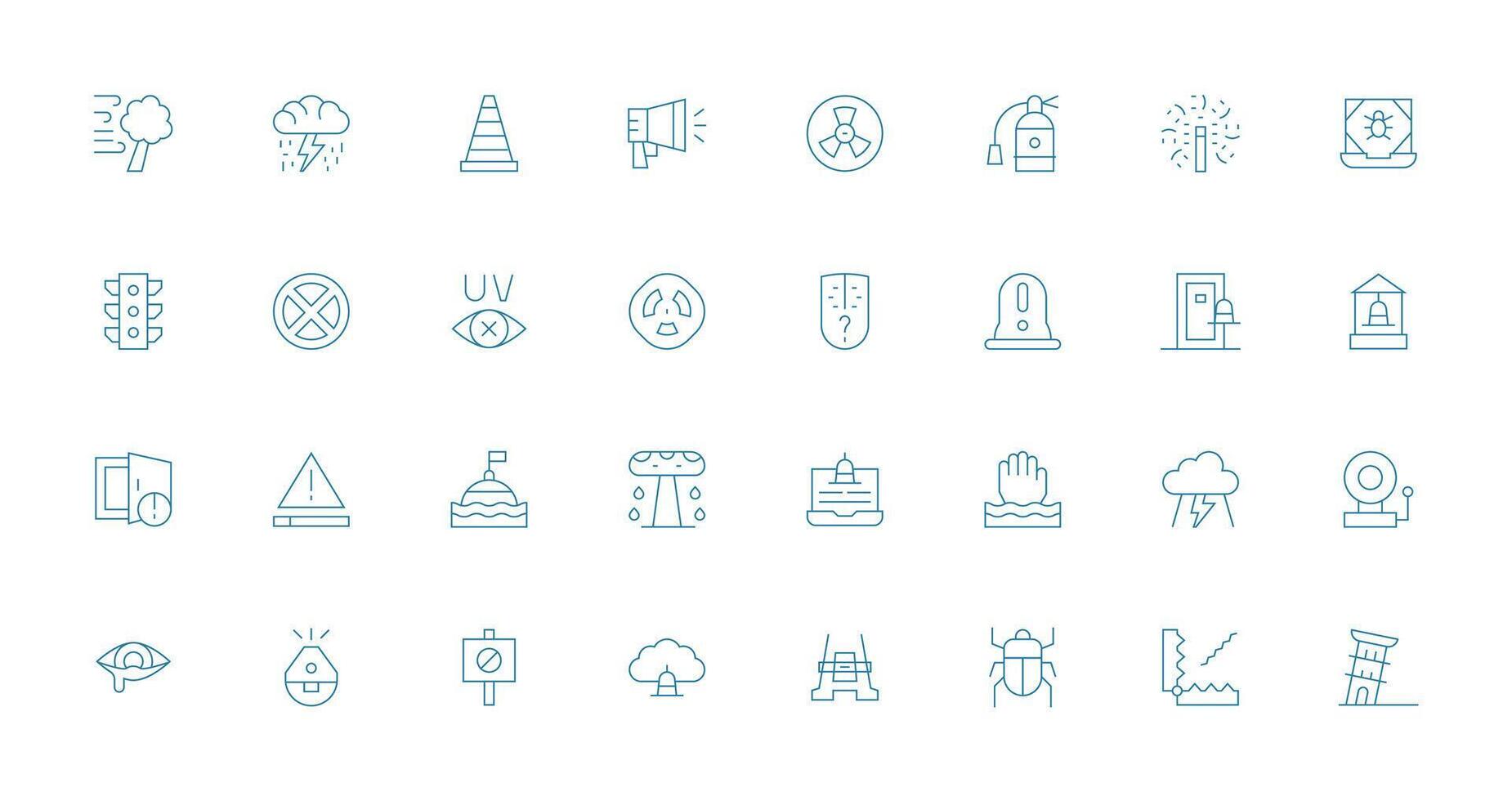 Warning Set with 32 Thin Line Icons Scalable Icon Pack vector