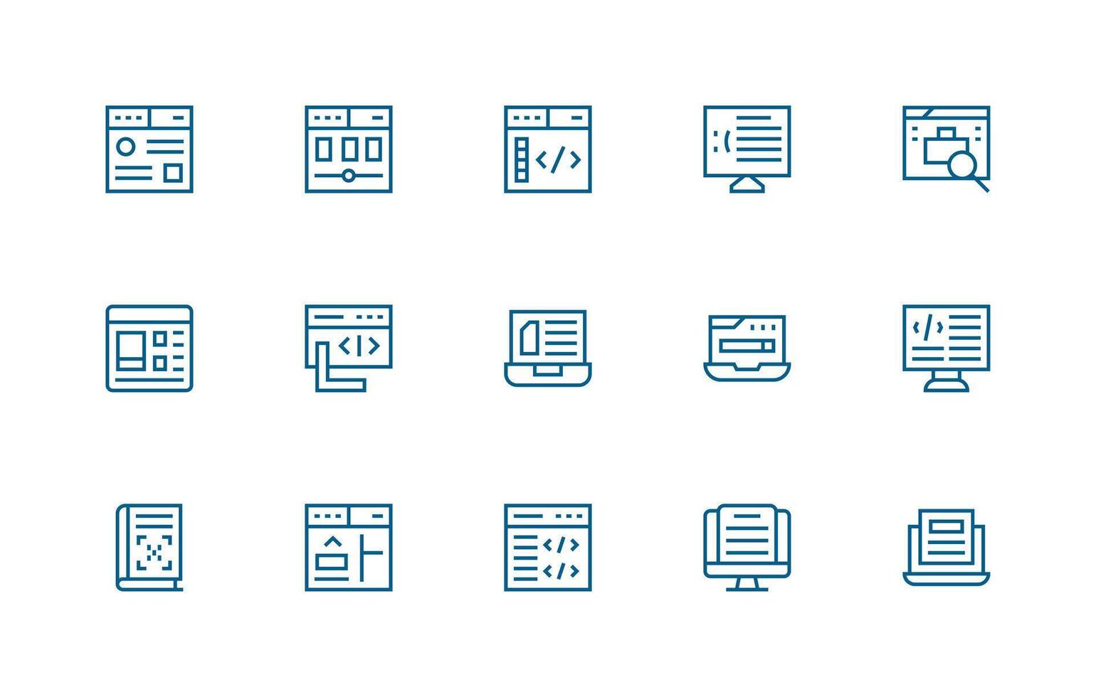 Webpage Visual Pack containing 15 Regular Line Icons Icon Pack for Various Themes vector