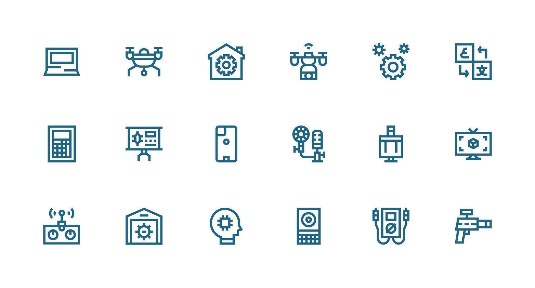Tech Visual Pack containing 18 Strong Stroke Line Icons Essential Icons for Rapid UI Building vector