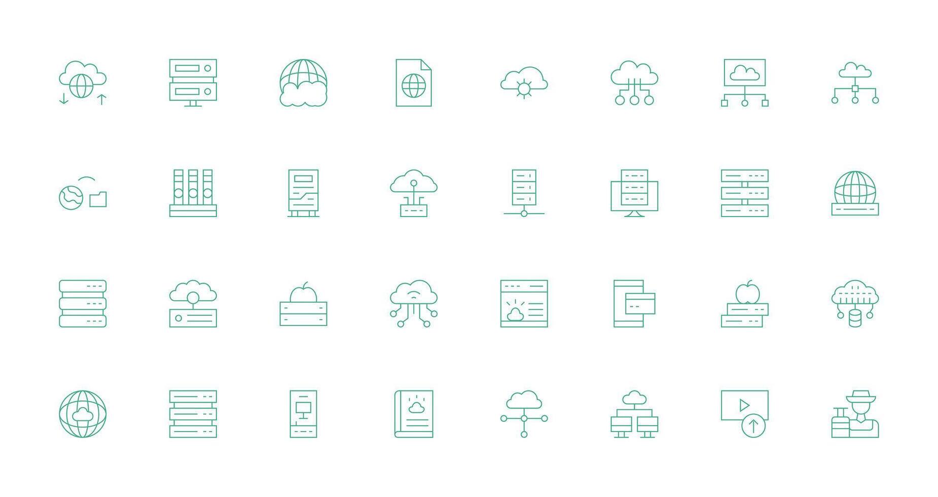 32 Icons for Hosting in Thin Line Format Light Icon Series vector