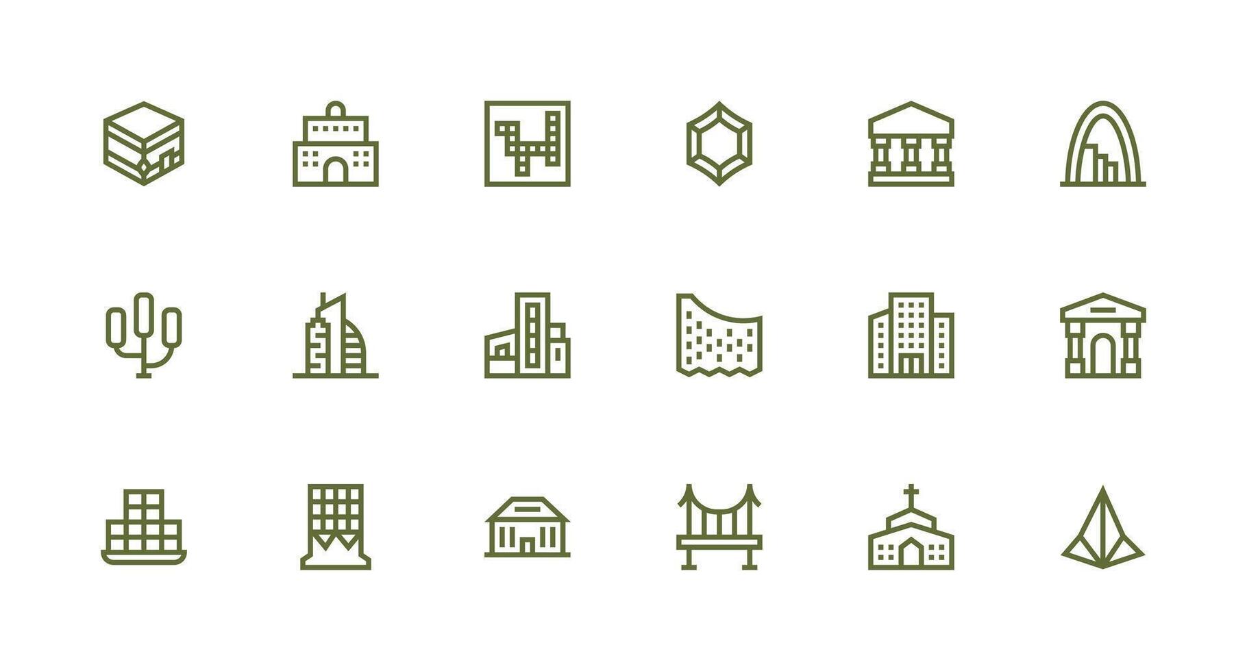Architecture Icon Set with 18 Strong Stroke Line Graphics Well-Structured Icons for Creative Use vector