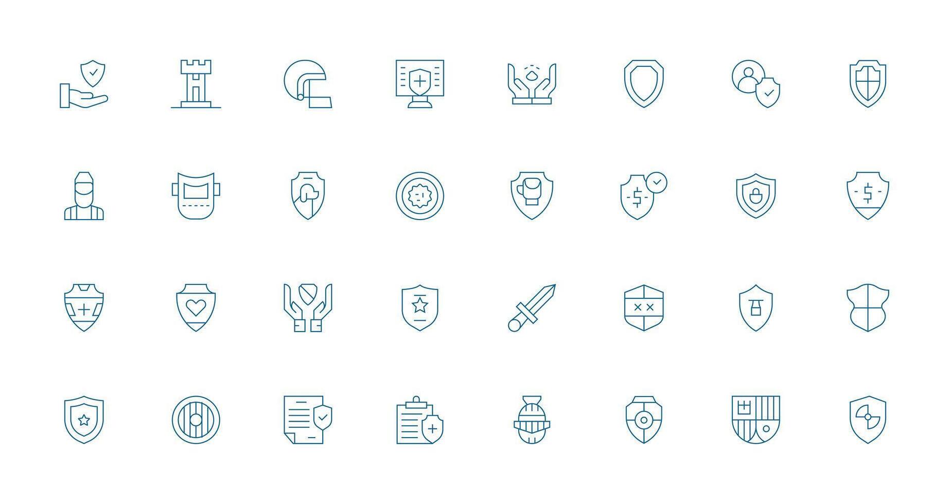 32 Thin Line Style Icons from Shield Collection Minimal Icon Set for Interface Projects vector