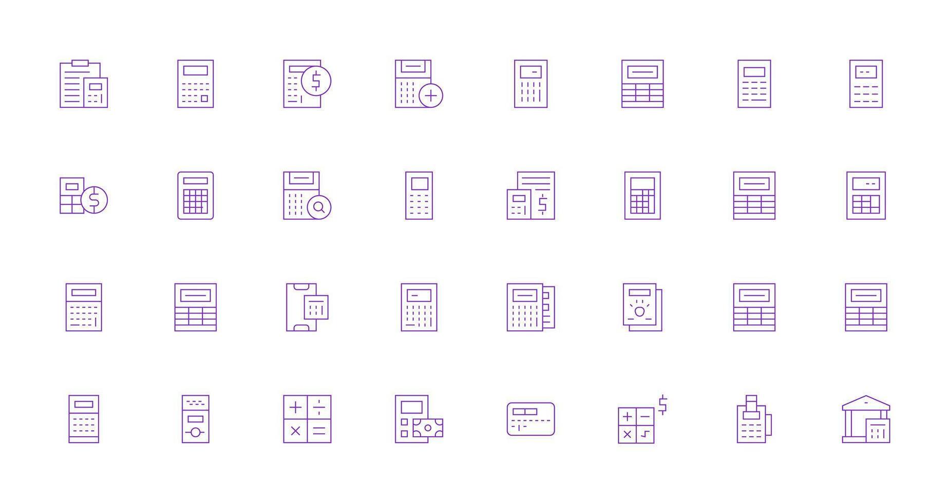 Calculator Icon Collection with 32 Thin Line Designs Scalable Icons for All Themes vector