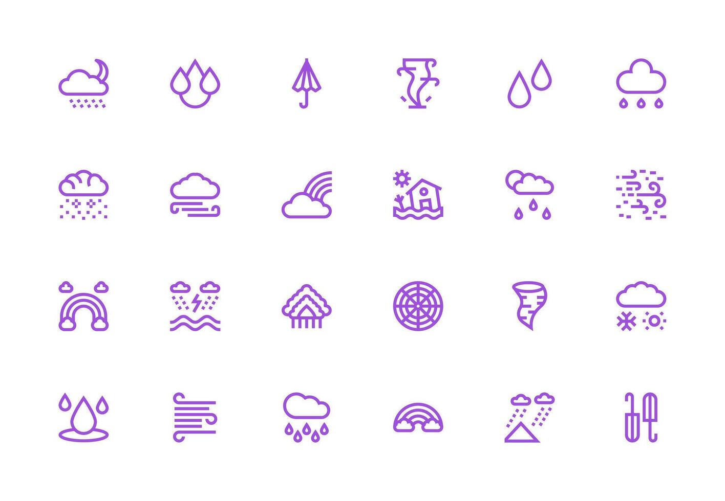 Storm Icon Set with 24 Thick Line Line Graphics Clear and Concise Icon Set Collection vector