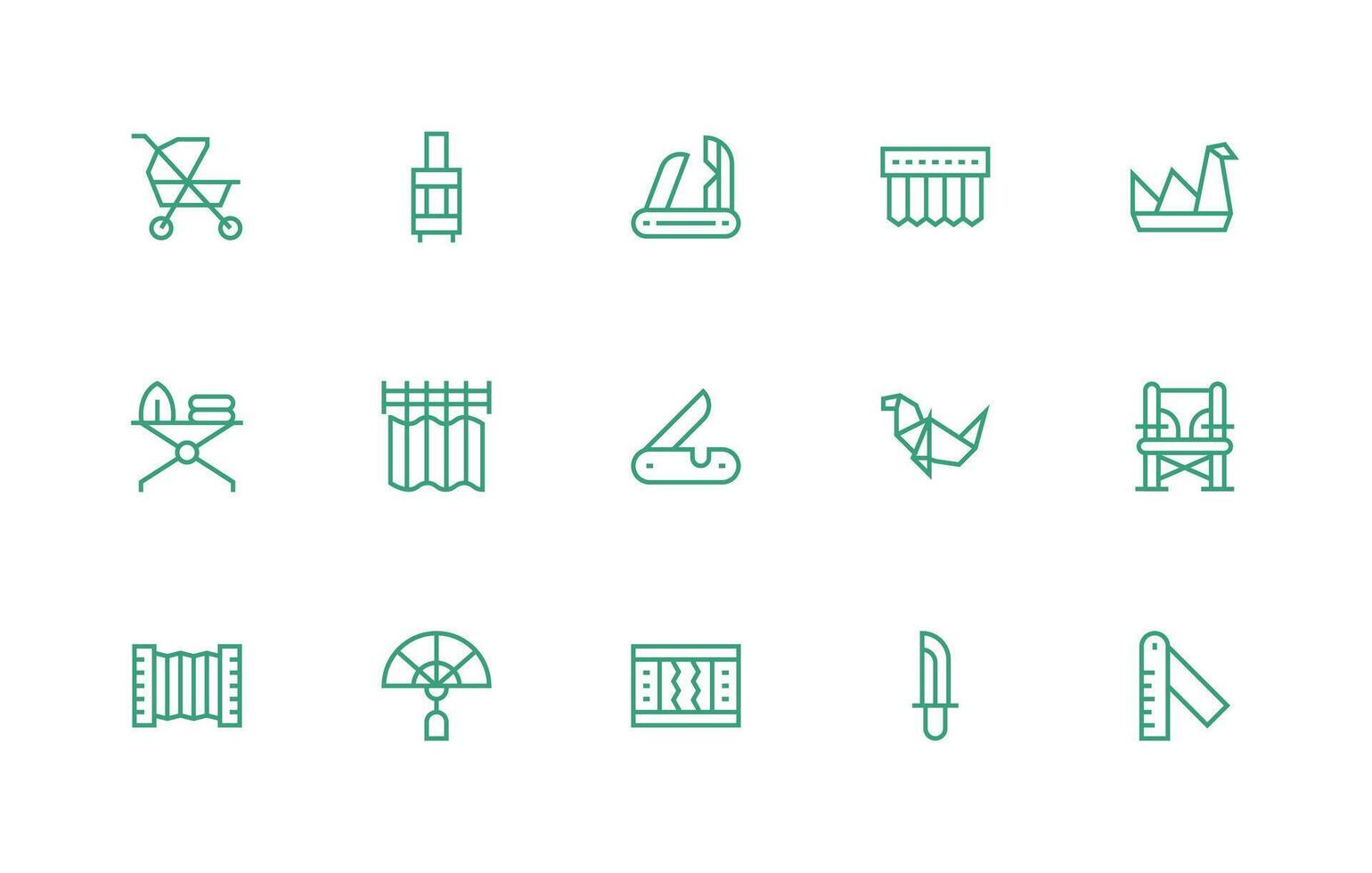 Folding Design Icons featuring 15 in Regular Line Style Compact Icon Pack vector